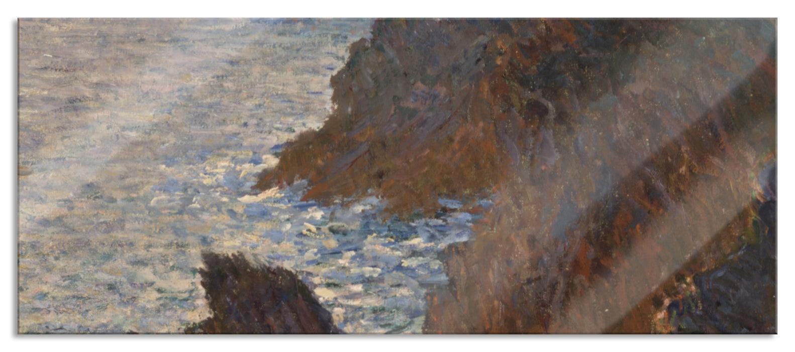 Pixxprint Claude Monet - Felsen in Belle-ile Port-Domois, Glasbild Panorama