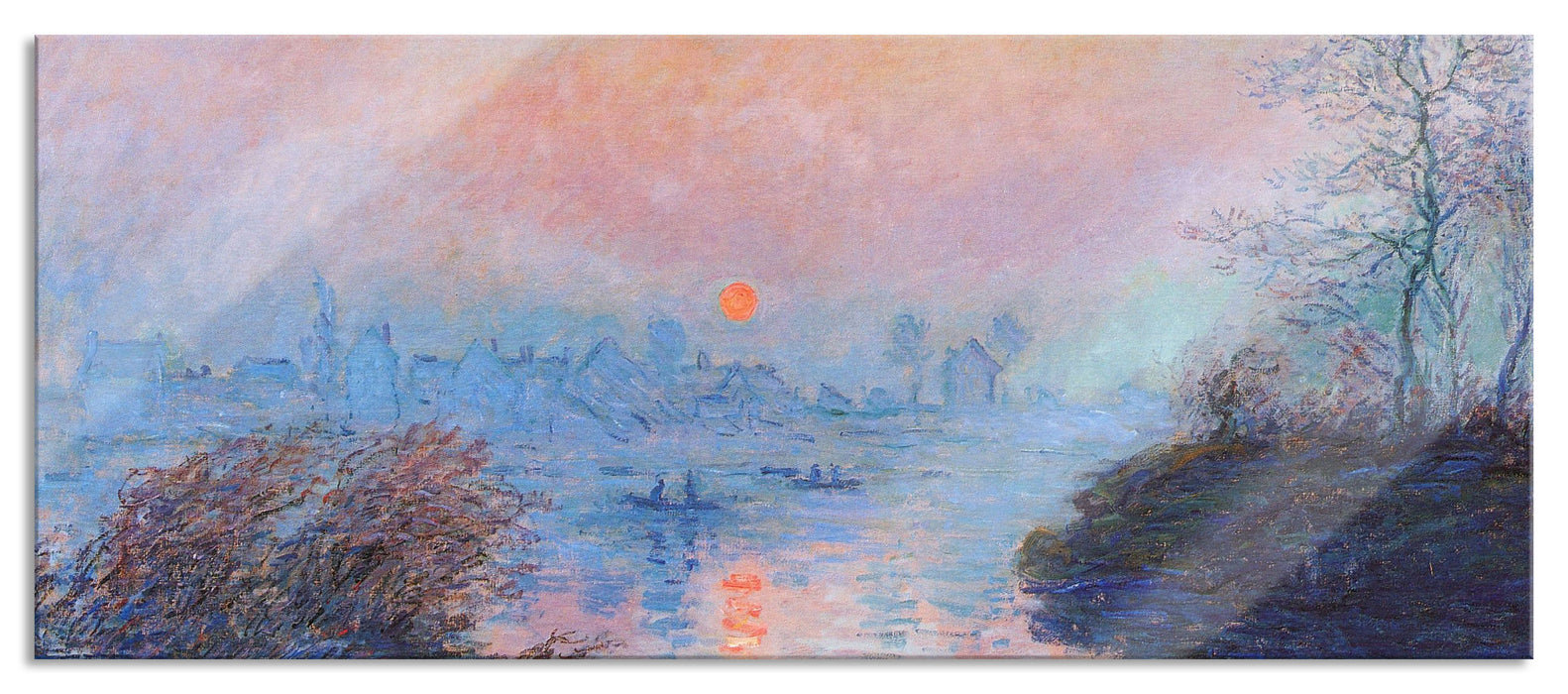 Pixxprint Claude Monet - Sonnenuntergang auf der Seine im Winter, Glasbild Panorama