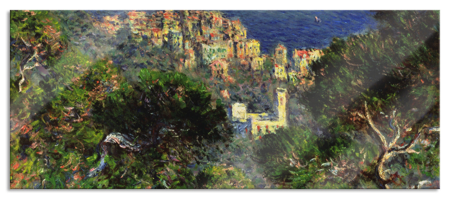 Pixxprint Claude Monet - Aussicht von Bordighiera, Glasbild Panorama