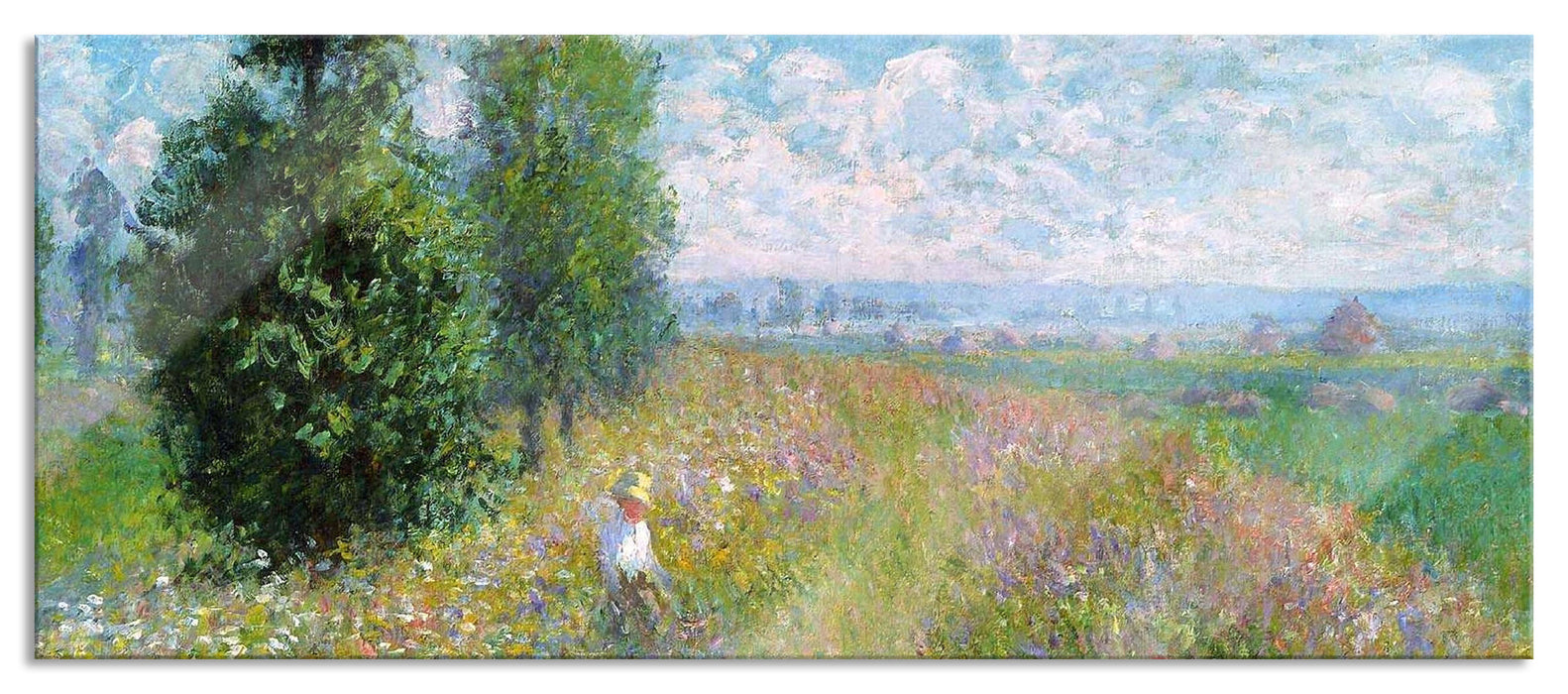 Pixxprint Claude Monet - Wiese mit Pappeln, Glasbild Panorama