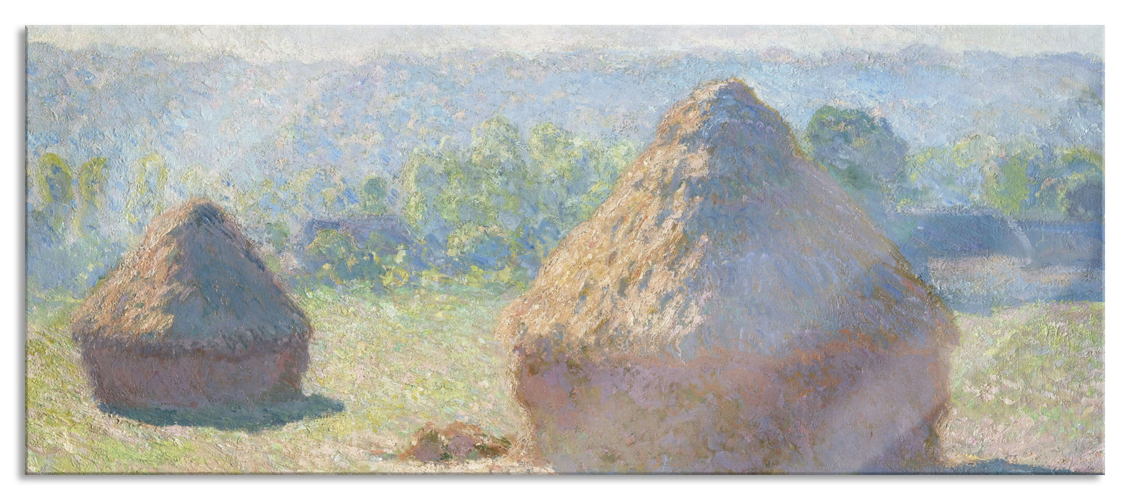 Pixxprint Claude Monet - Heuschober Sommerende , Glasbild Panorama