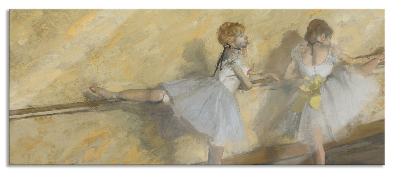 Pixxprint Edgar Degas - Tänzerinnen üben an der Stange , Glasbild Panorama