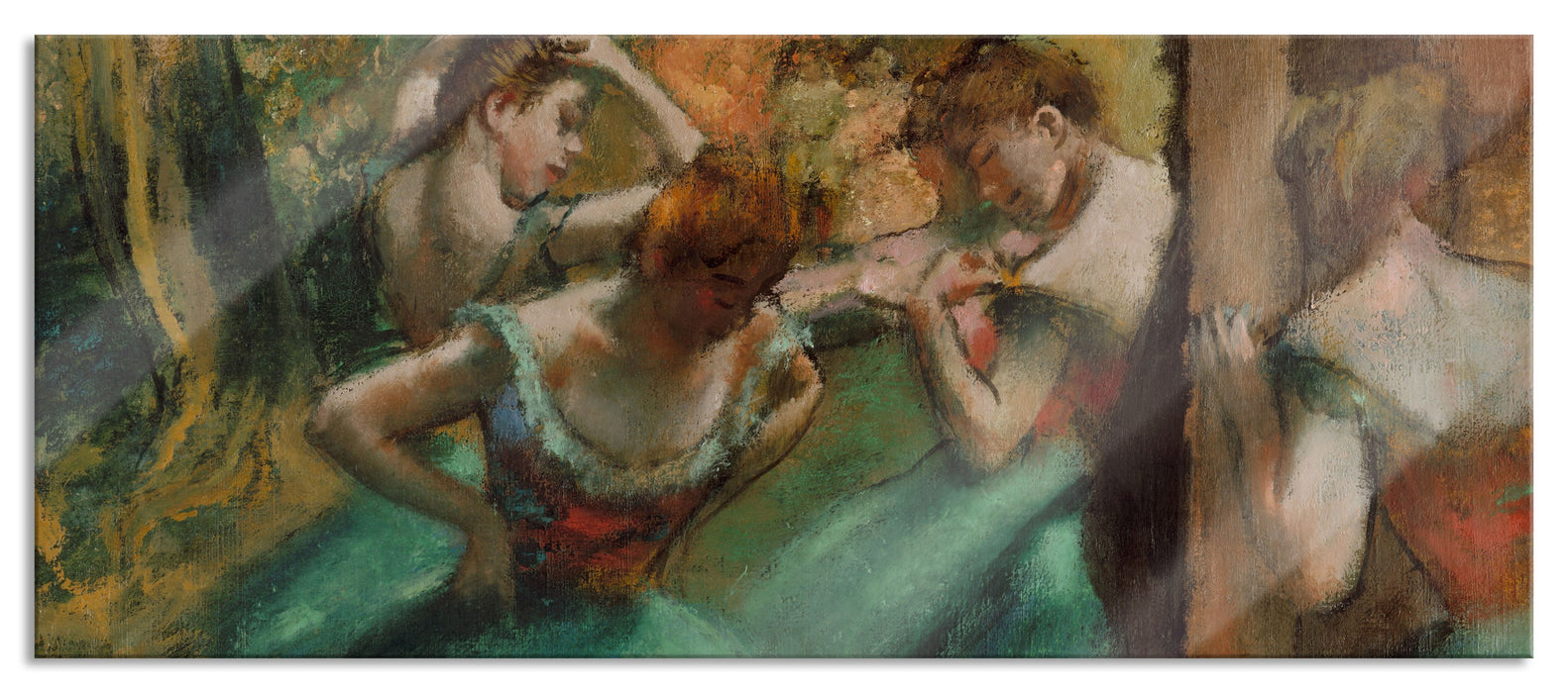 Pixxprint Edgar Degas - Tänzerinnen pink und grün , Glasbild Panorama