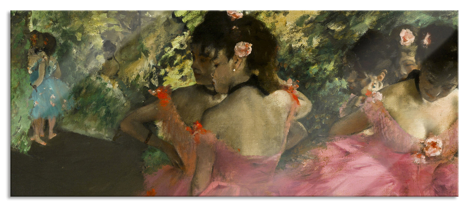 Pixxprint Edgar Degas - Die pinken Tänzerinnen vor dem Ballet , Glasbild Panorama