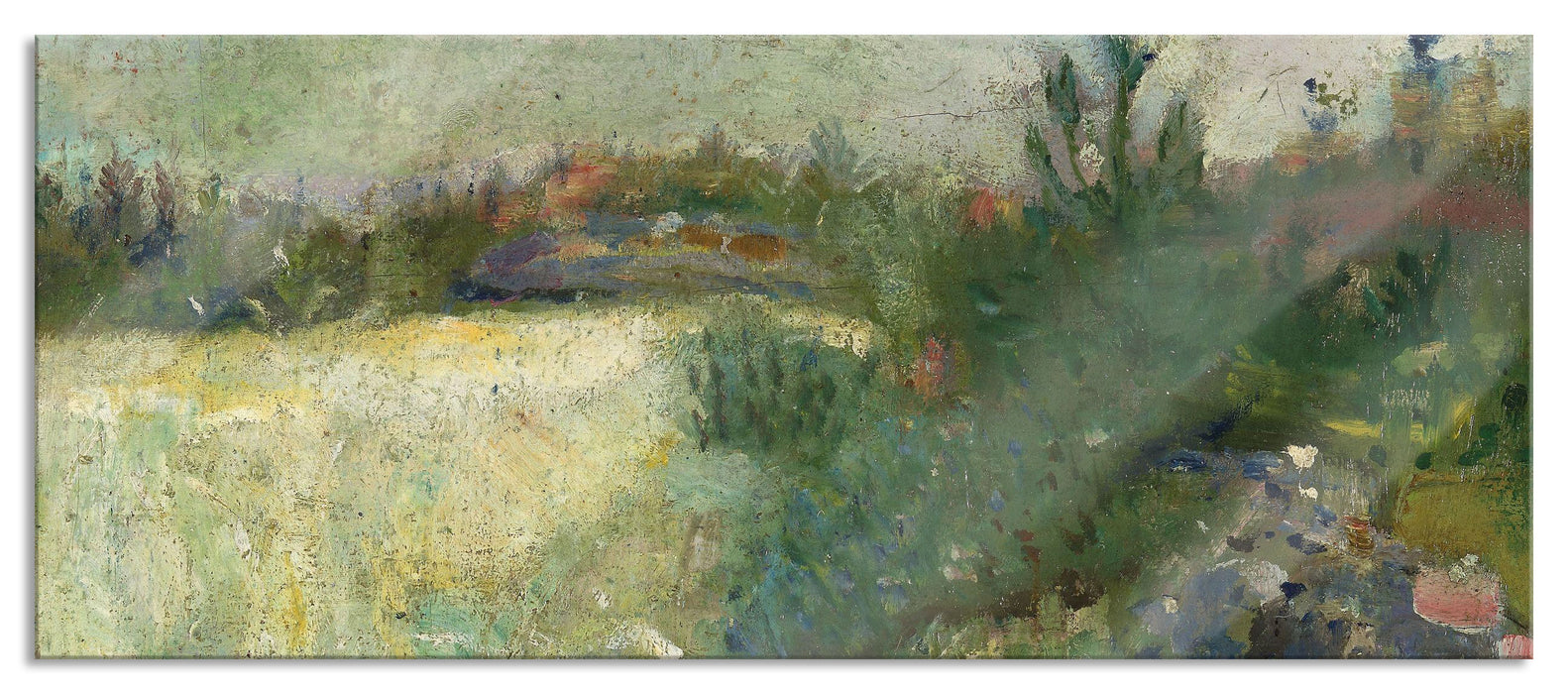 Pixxprint Edvard Munch - Blumige Weide in Veierland , Glasbild Panorama