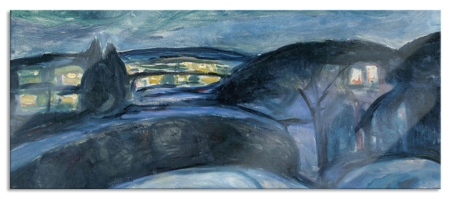 Pixxprint Edvard Munch - Sternennacht , Glasbild Panorama