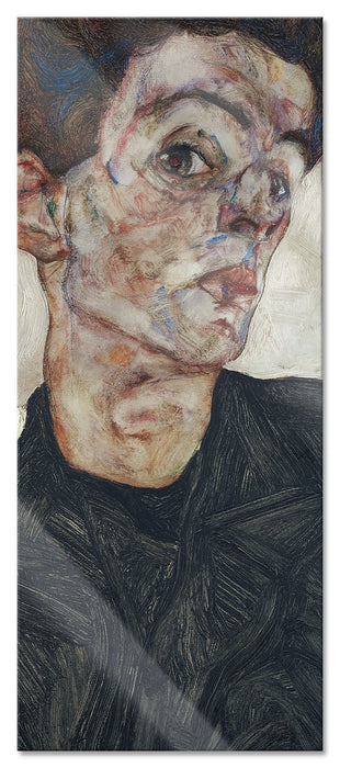 Pixxprint Egon Schiele - Selbstportrait mit Physalis, Glasbild Panorama