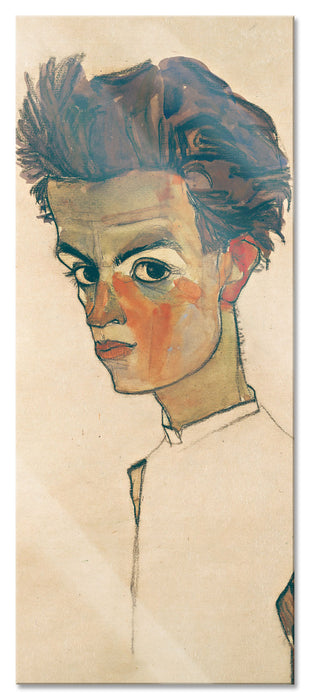 Pixxprint Egon Schiele - Selbstportrait , Glasbild Panorama