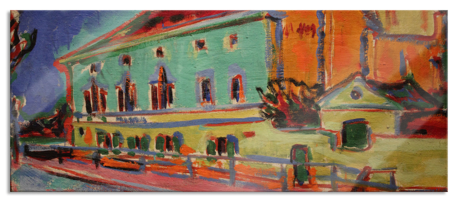 Pixxprint Ernst Ludwig Kirchner - Häuser in Dresden , Glasbild Panorama