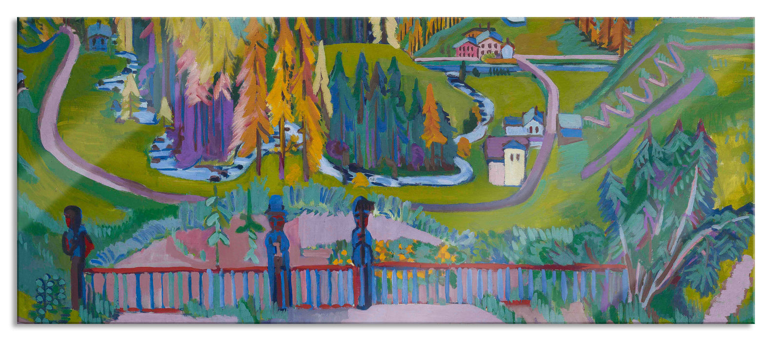 Pixxprint Ernst Ludwig Kirchner - Sertig-Tal im Herbst  , Glasbild Panorama