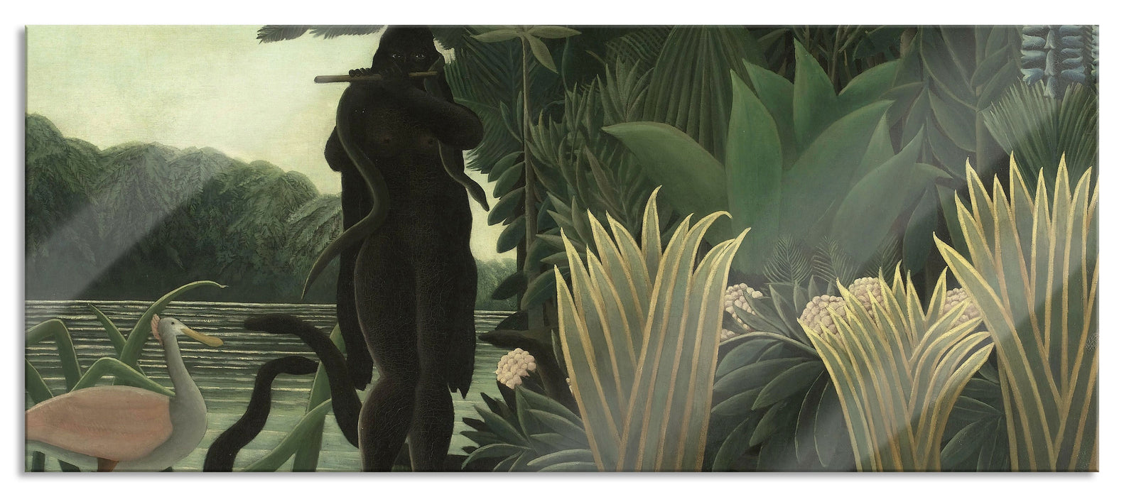 Pixxprint Henri Rousseau - Der Schlangenbeschwörer Naivismus, Glasbild Panorama