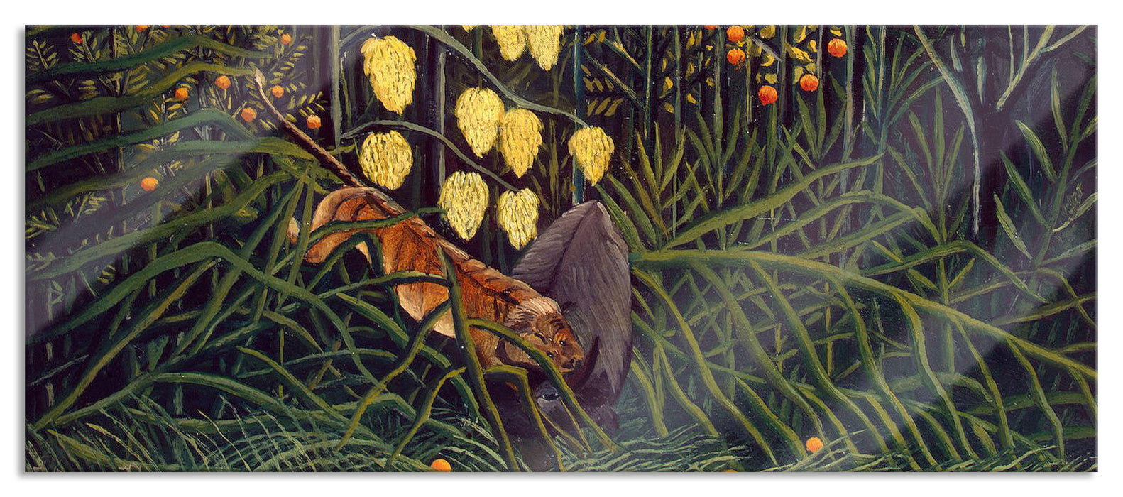 Pixxprint Henri Rousseau - Kampf zwischen Tiger und Büffel, Glasbild Panorama