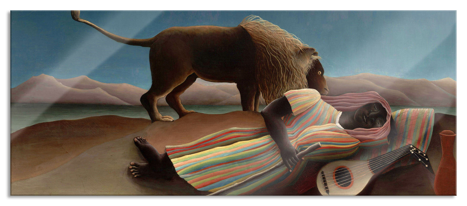 Pixxprint Henri Rousseau - Schlafende Zigeunerin , Glasbild Panorama