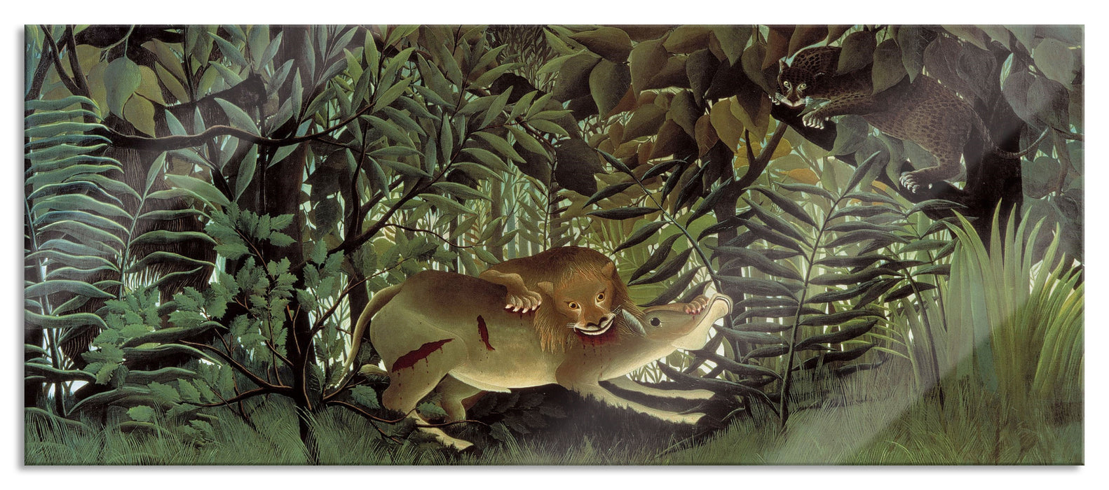 Pixxprint Henri Rousseau - Hungriger Löwe, Glasbild Panorama