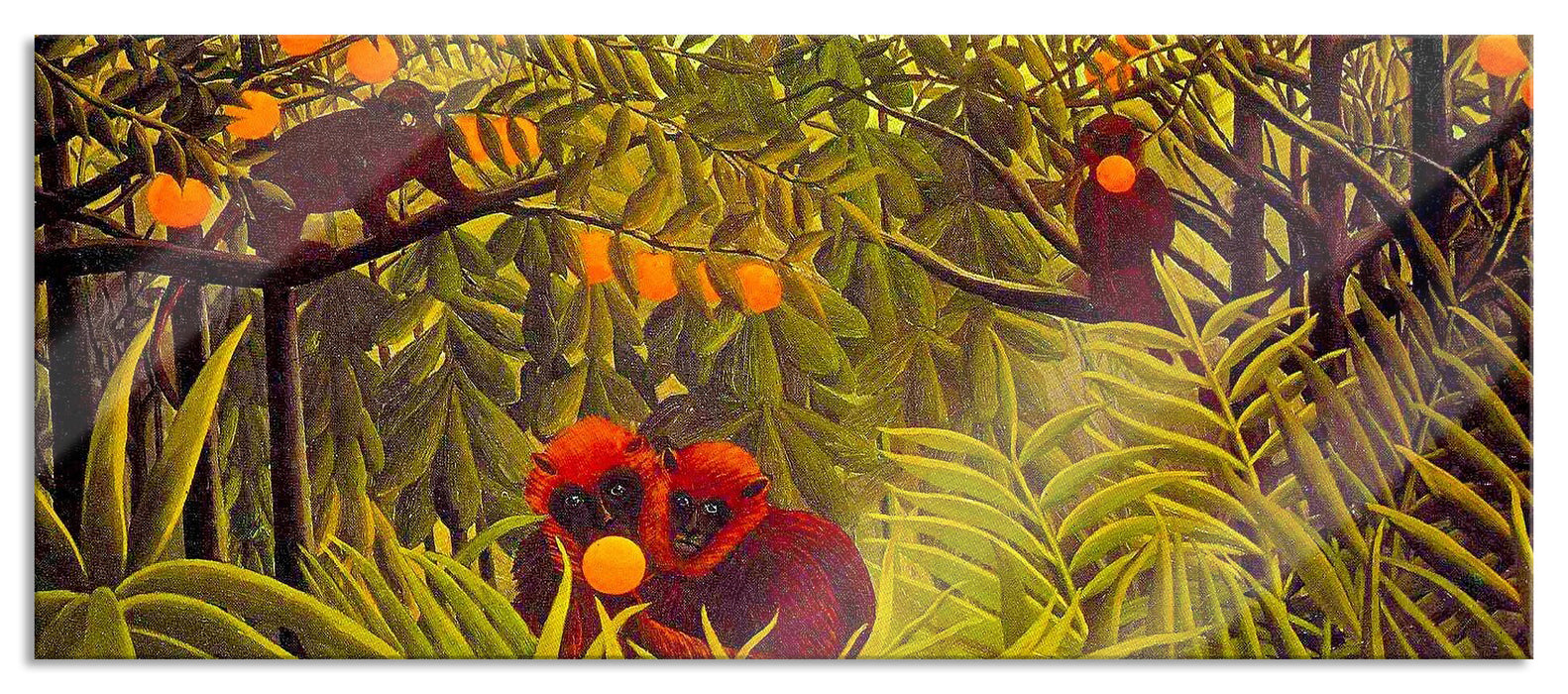 Pixxprint Henri Rousseau - Affen in den Orangen-Bäumen, Glasbild Panorama