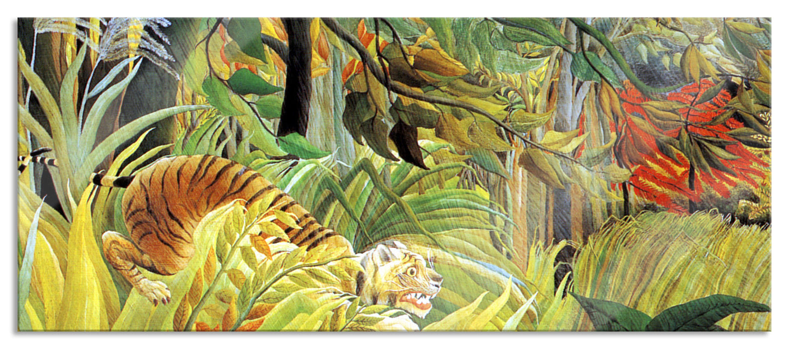 Pixxprint Henri Rousseau - Tiger vom tropischen Sturm überrascht, Glasbild Panorama