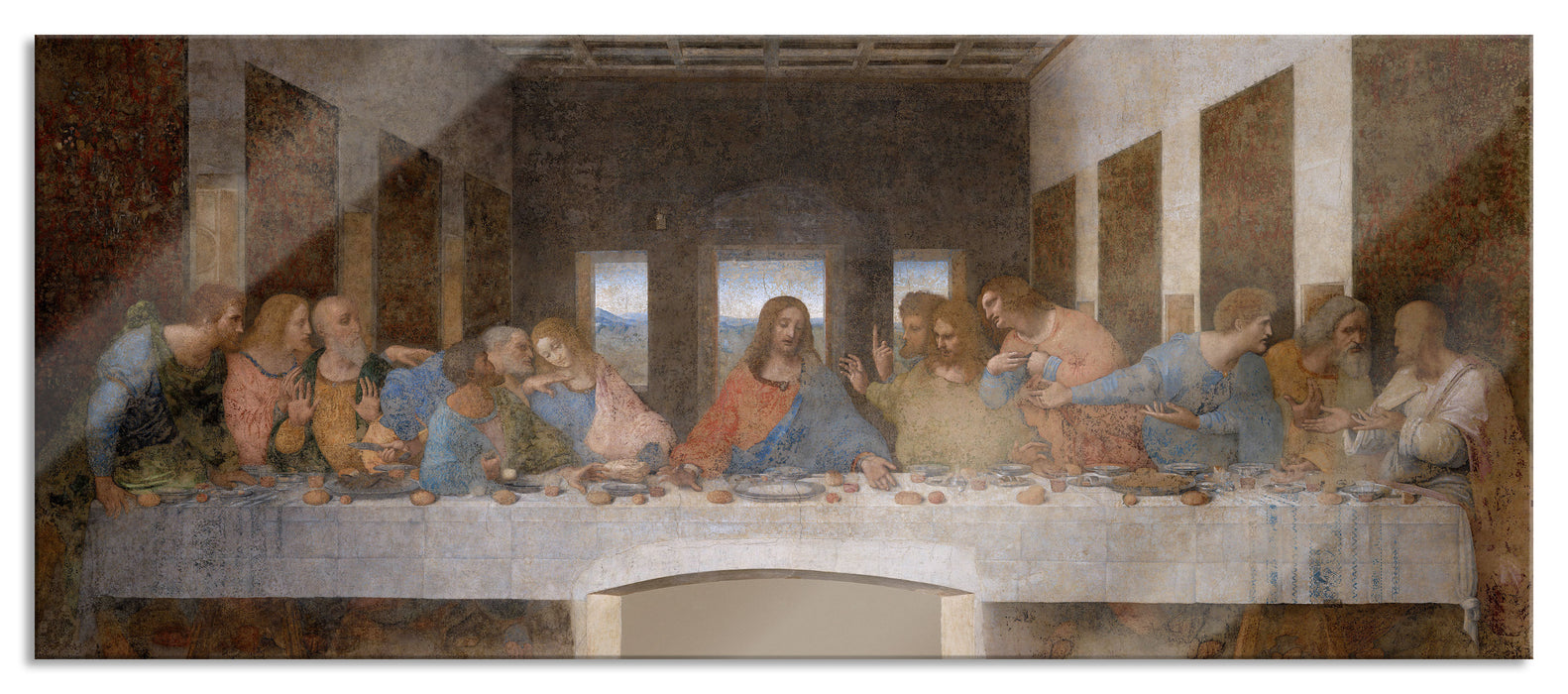 Pixxprint Leonardo da Vinci - Das letzte Abendmahl , Glasbild Panorama