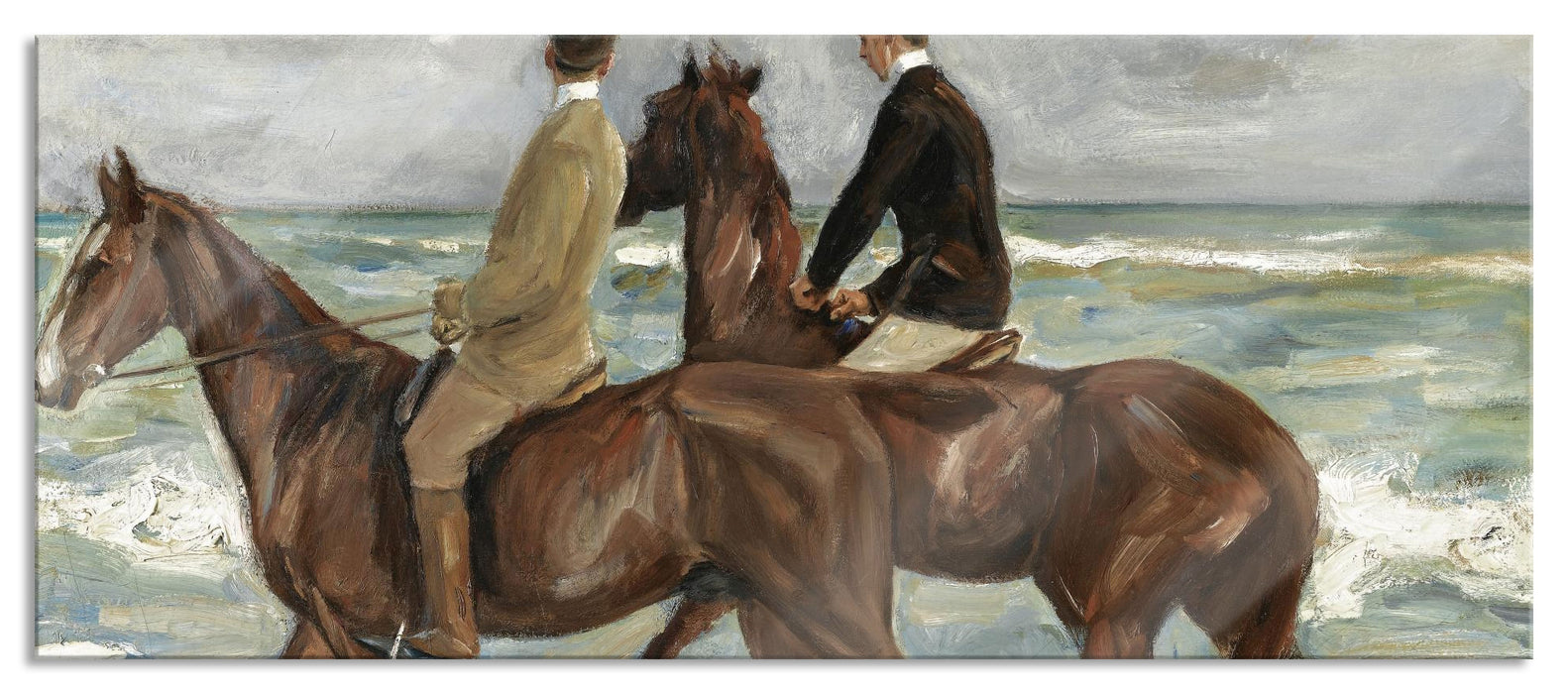 Pixxprint Max Liebermann - Zwei Reiter am Strand , Glasbild Panorama