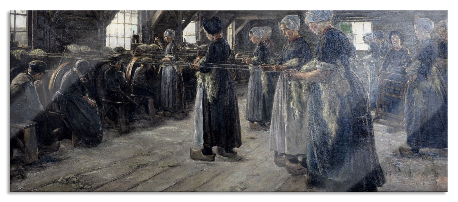 Pixxprint Max Liebermann - Flachsscheuer in Laren , Glasbild Panorama