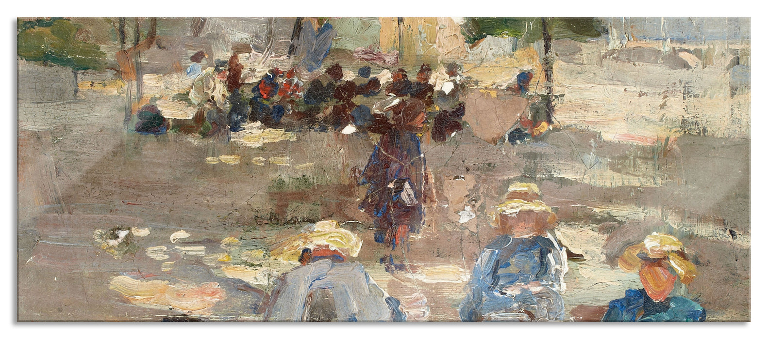 Pixxprint Max Liebermann - Picknick im Park, Glasbild Panorama