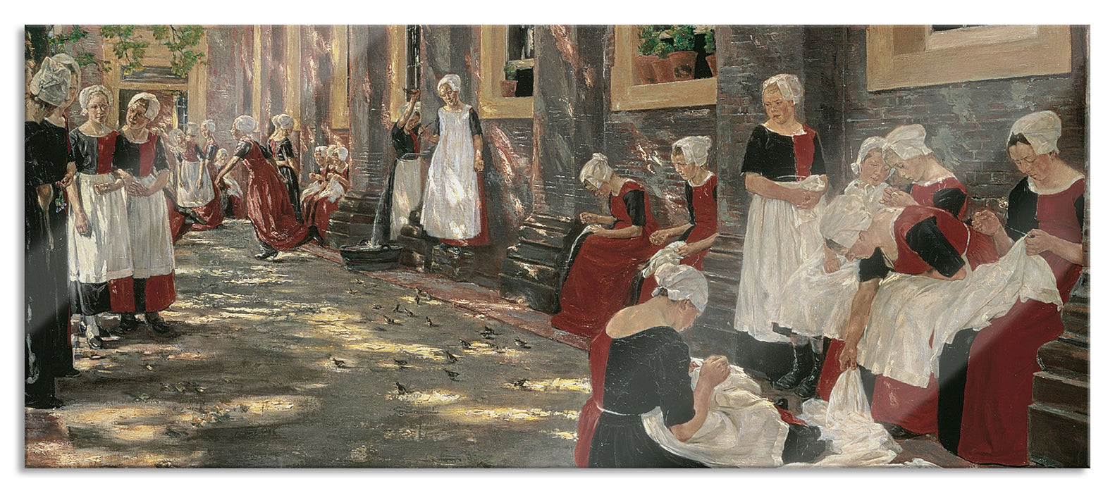 Pixxprint Max Liebermann - Freistunde im Amsterdamer Waisenhaus , Glasbild Panorama