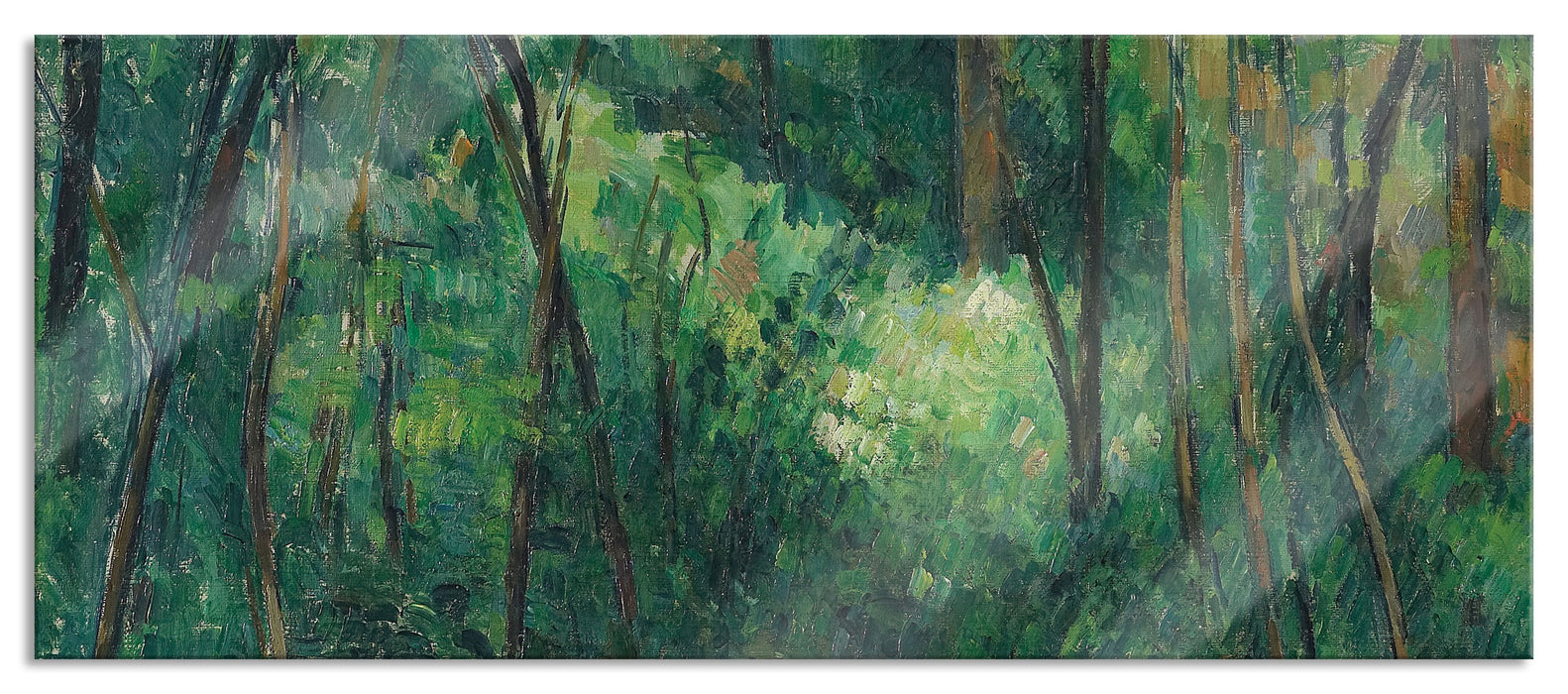 Pixxprint Paul Cézanne - Innenleben eines Waldes , Glasbild Panorama