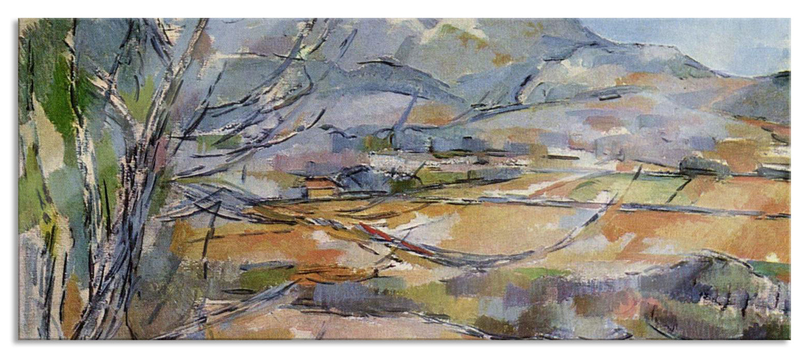 Pixxprint Paul Cézanne - Das Gebirge Sainte-Victoire , Glasbild Panorama