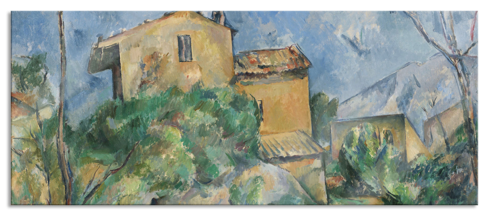 Pixxprint Paul Cézanne - Das Haus Maria am Weg zum Château Noir, Glasbild Panorama