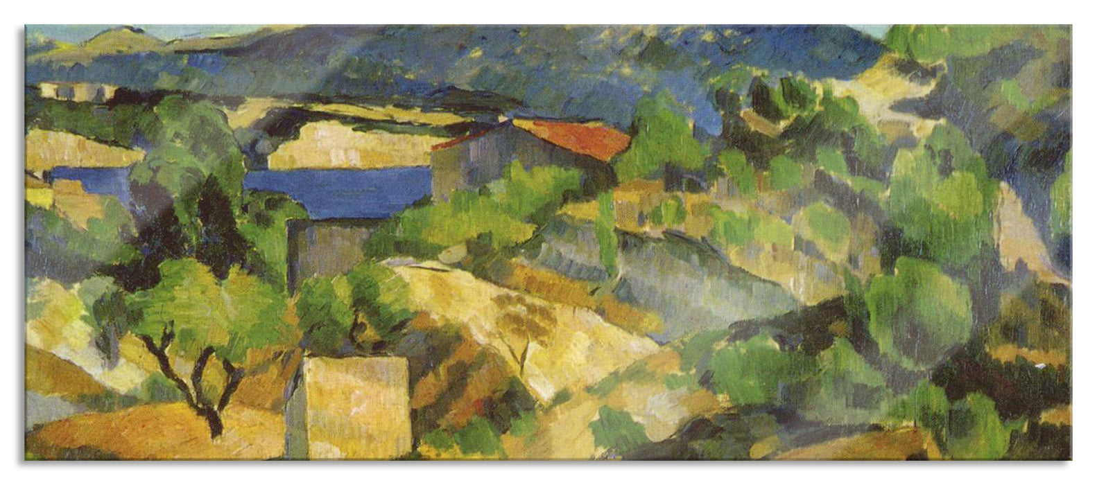 Pixxprint Paul Cézanne - Berge in der Provence, Glasbild Panorama