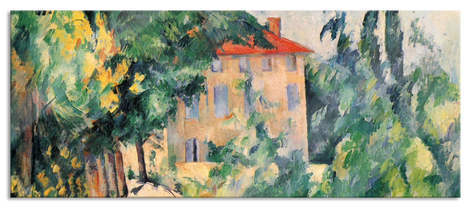 Pixxprint Paul Cézanne - Haus mit rotem Dach , Glasbild Panorama