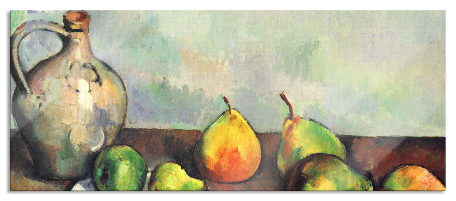 Pixxprint Paul Cézanne - Stillleben Krug und Früchte  , Glasbild Panorama