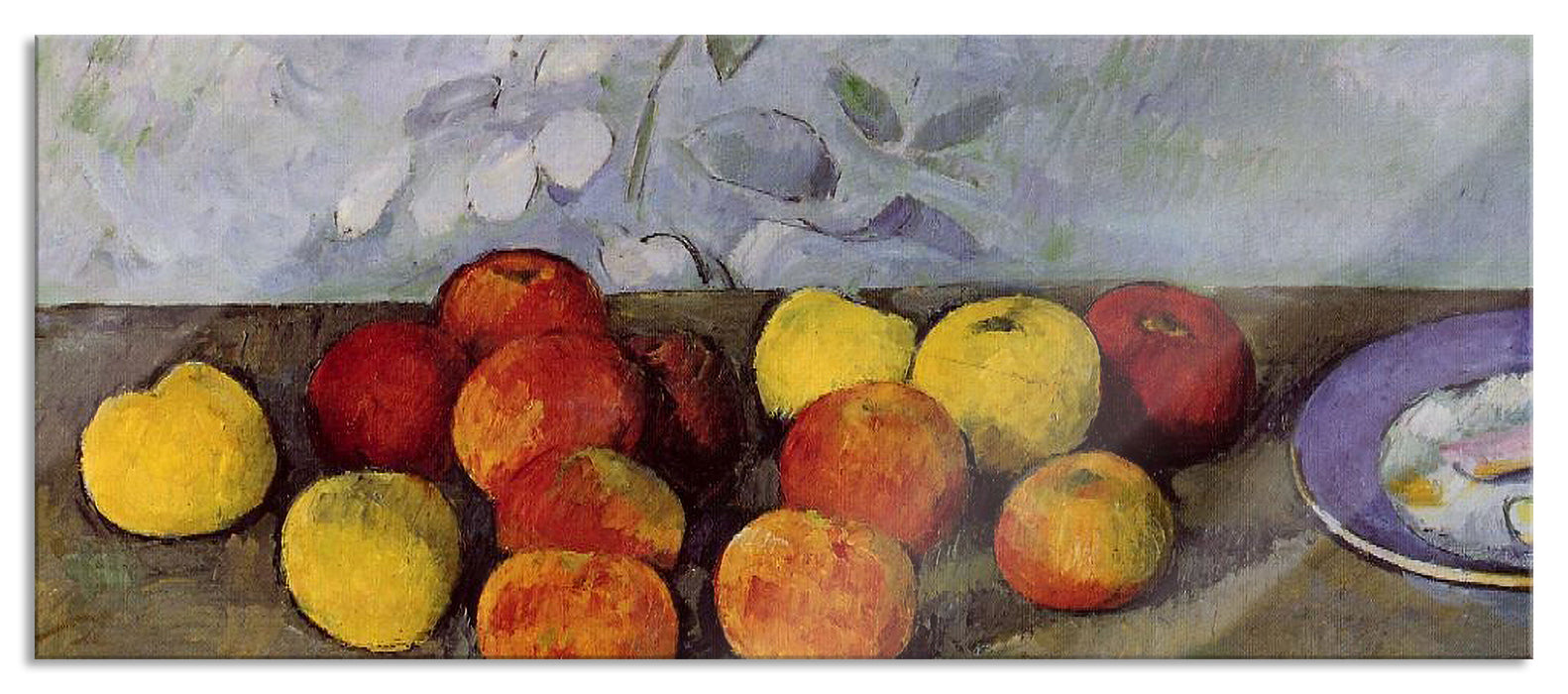 Pixxprint Paul Cézanne - Stillleben mit Äpfeln und Gebäck, Glasbild Panorama