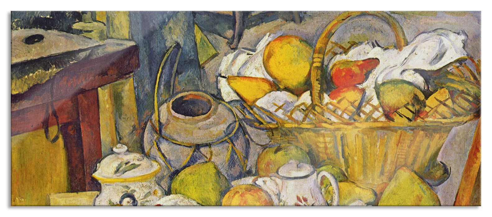 Pixxprint Paul Cézanne - Stillleben mit Korb, Glasbild Panorama