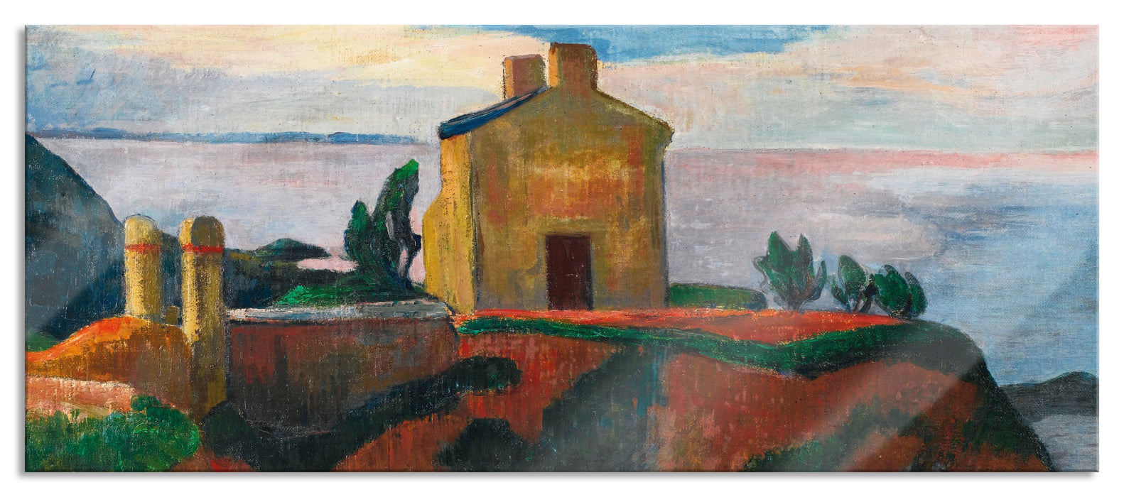 Pixxprint Paul Gauguin - LA MAISON DU PAN-DU, Glasbild Panorama