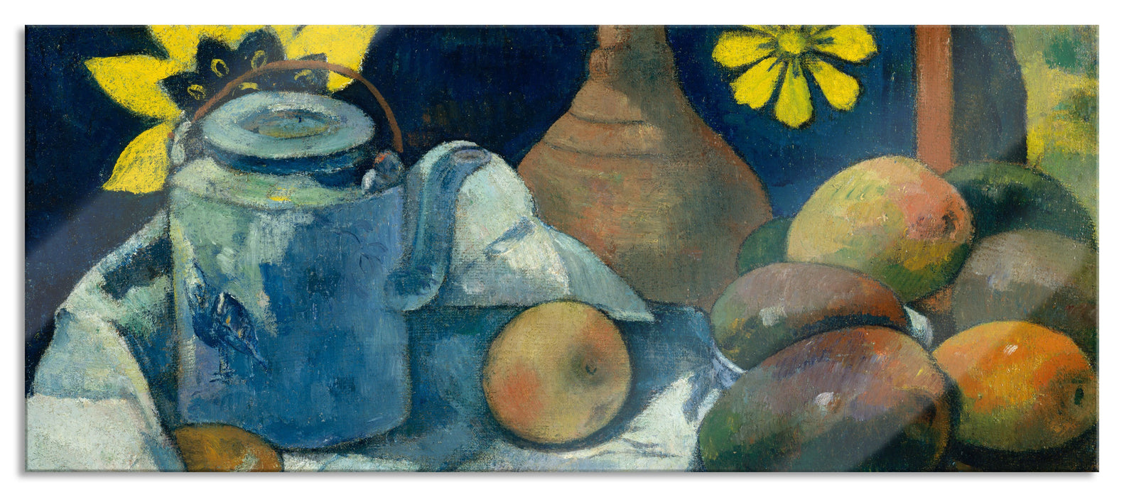 Pixxprint Paul Gauguin - Stillleben mit Tee-Kanne und Früchten , Glasbild Panorama