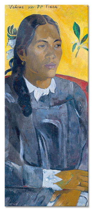 Pixxprint Paul Gauguin - Frau mit Blume , Glasbild Panorama