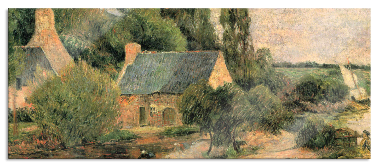 Pixxprint Paul Gauguin - Die Waschfrauen in Pont-Aven , Glasbild Panorama