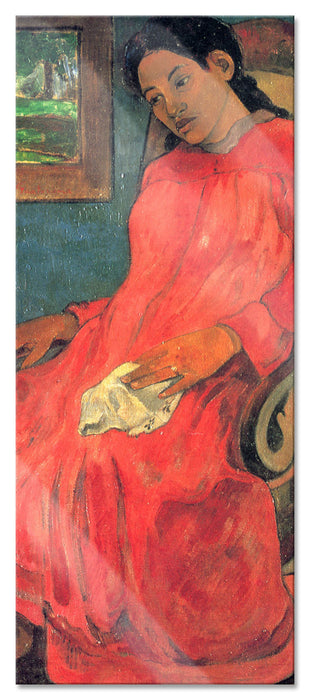 Pixxprint Paul Gauguin - Frau im rotem Kleid , Glasbild Panorama