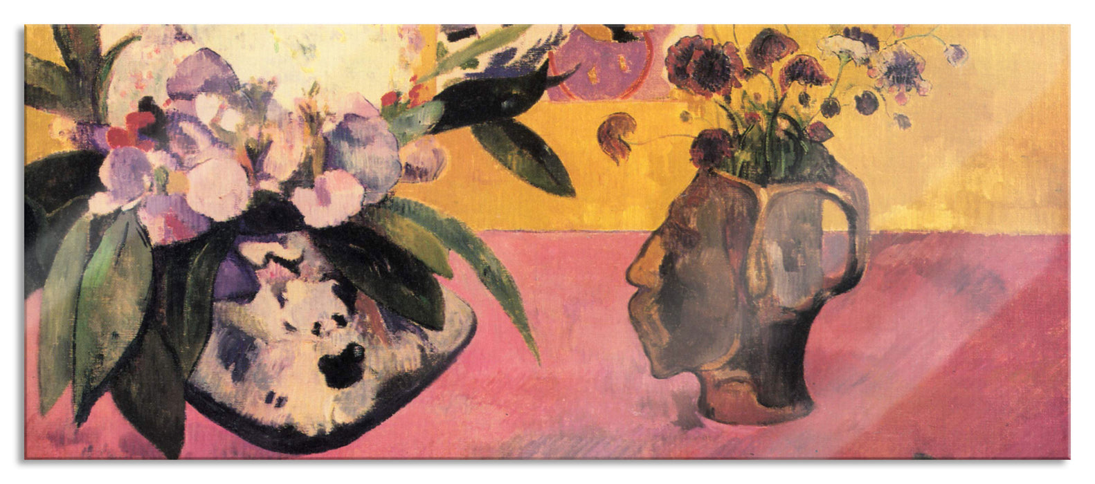 Pixxprint Paul Gauguin - Stillleben mit japanischer Grafik , Glasbild Panorama