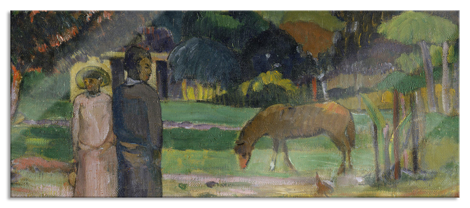 Pixxprint Paul Gauguin - Tahitische Landschaft , Glasbild Panorama