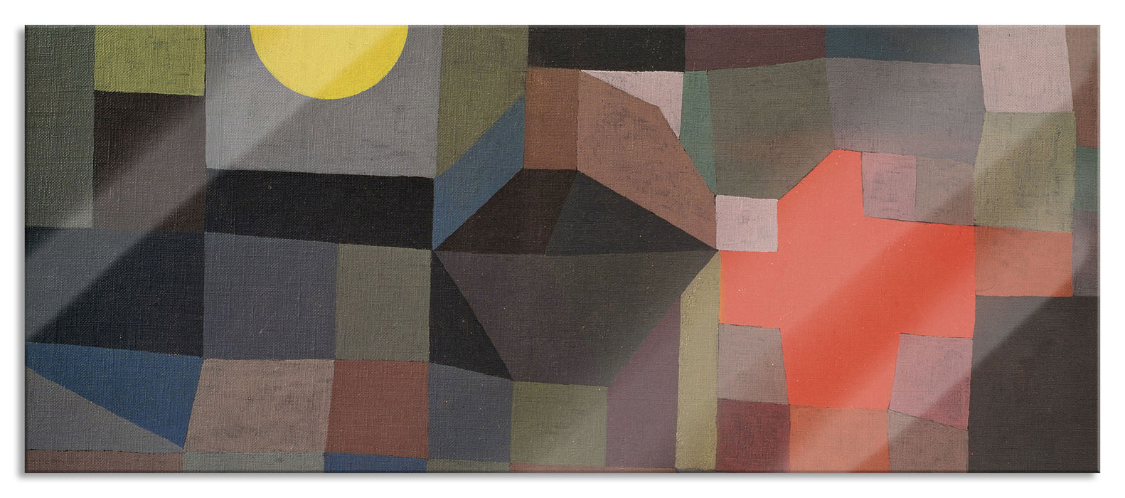 Pixxprint Paul Klee - Feuer bei Vollmond , Glasbild Panorama