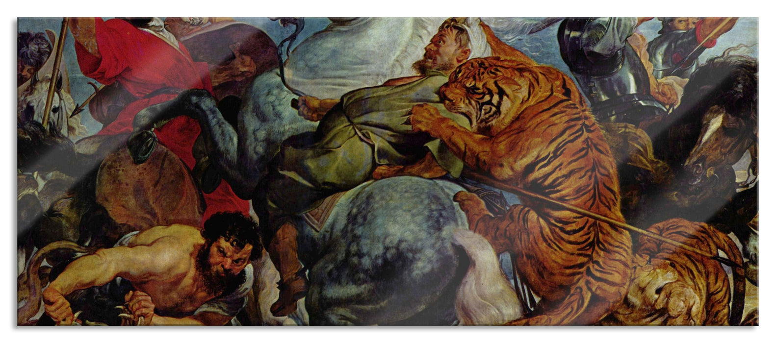 Pixxprint Peter Paul Rubens - Tiger- und Löwenjagd , Glasbild Panorama