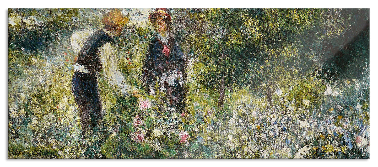 Pixxprint Pierre-Auguste Renoir - Blumen pflücken , Glasbild Panorama