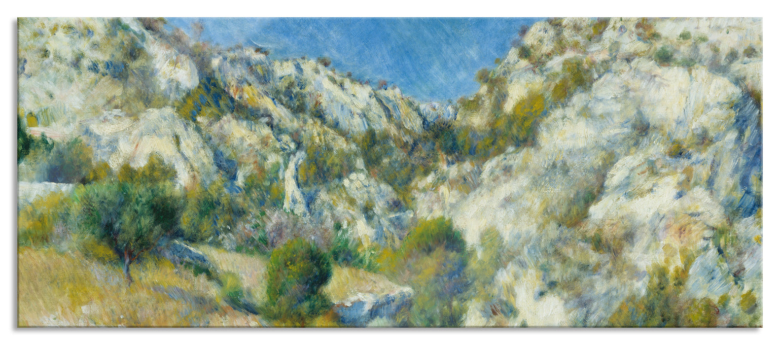 Pixxprint Pierre-Auguste Renoir - Felsige Klippen bei Estaque , Glasbild Panorama