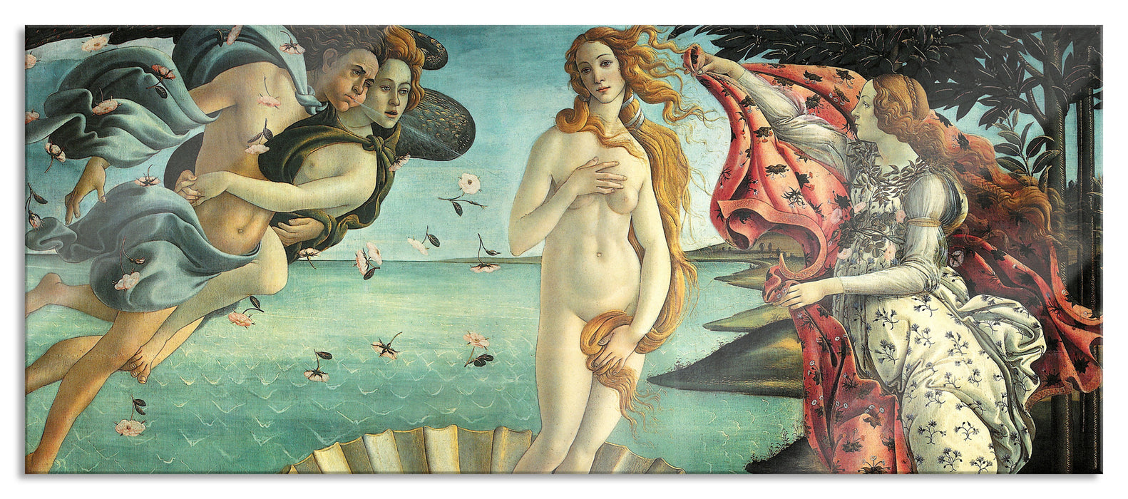 Pixxprint Sandro Botticelli - Die Geburt der Venus , Glasbild Panorama