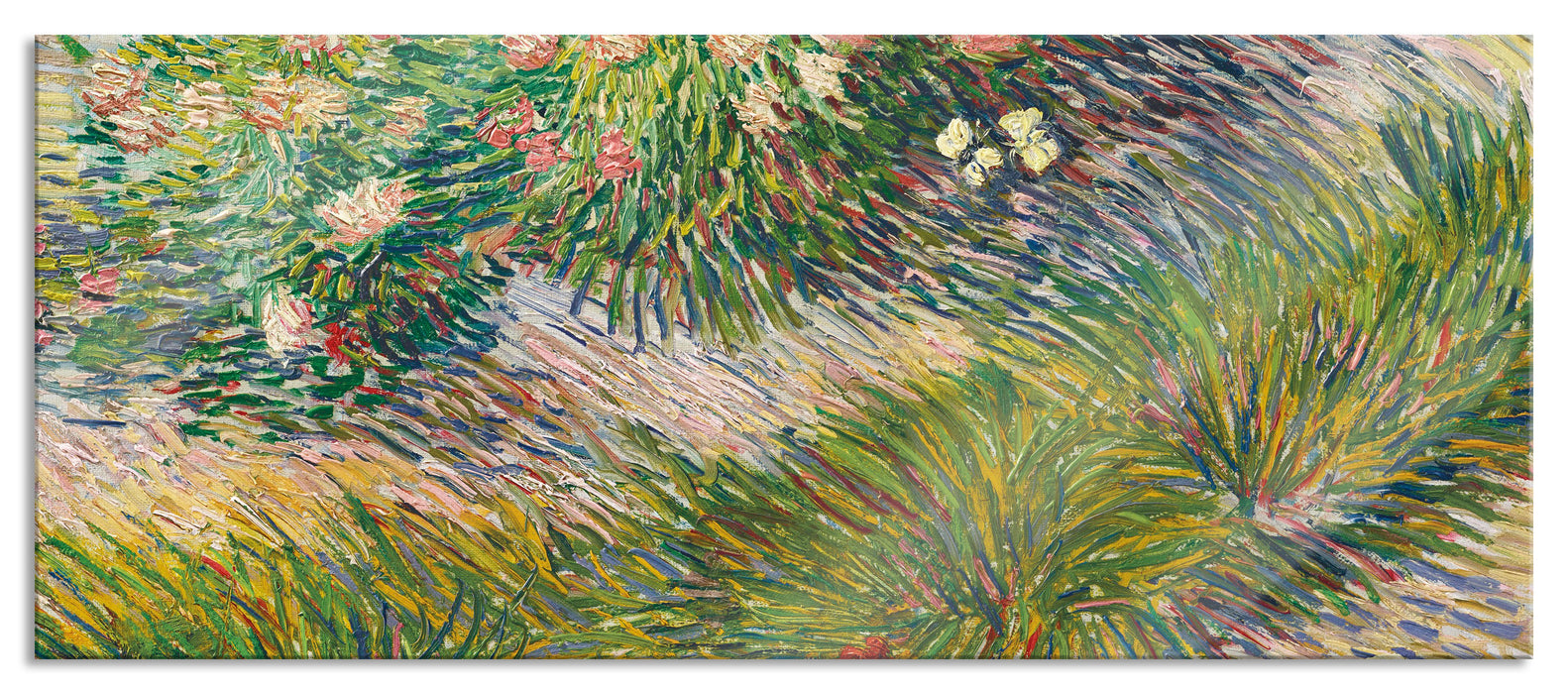 Pixxprint Vincent Van Gogh - Gras und Schmetterlinge , Glasbild Panorama