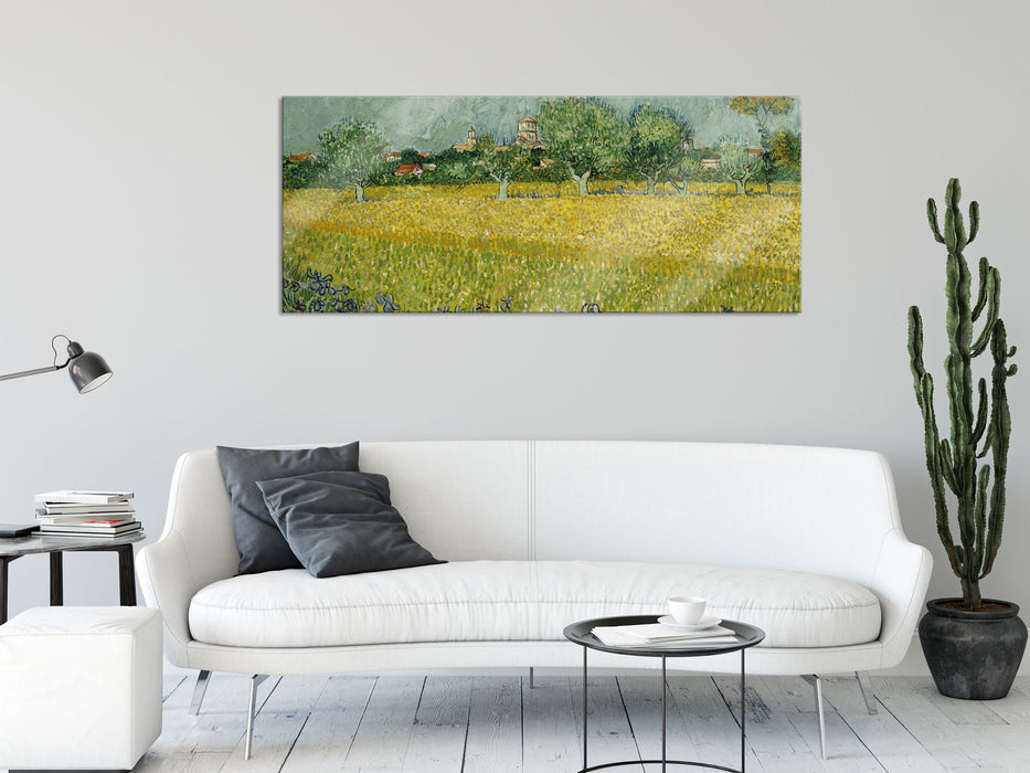 Vincent Van Gogh - Feld mit Blumen in der Nähe von Arle, Glasbild Panorama