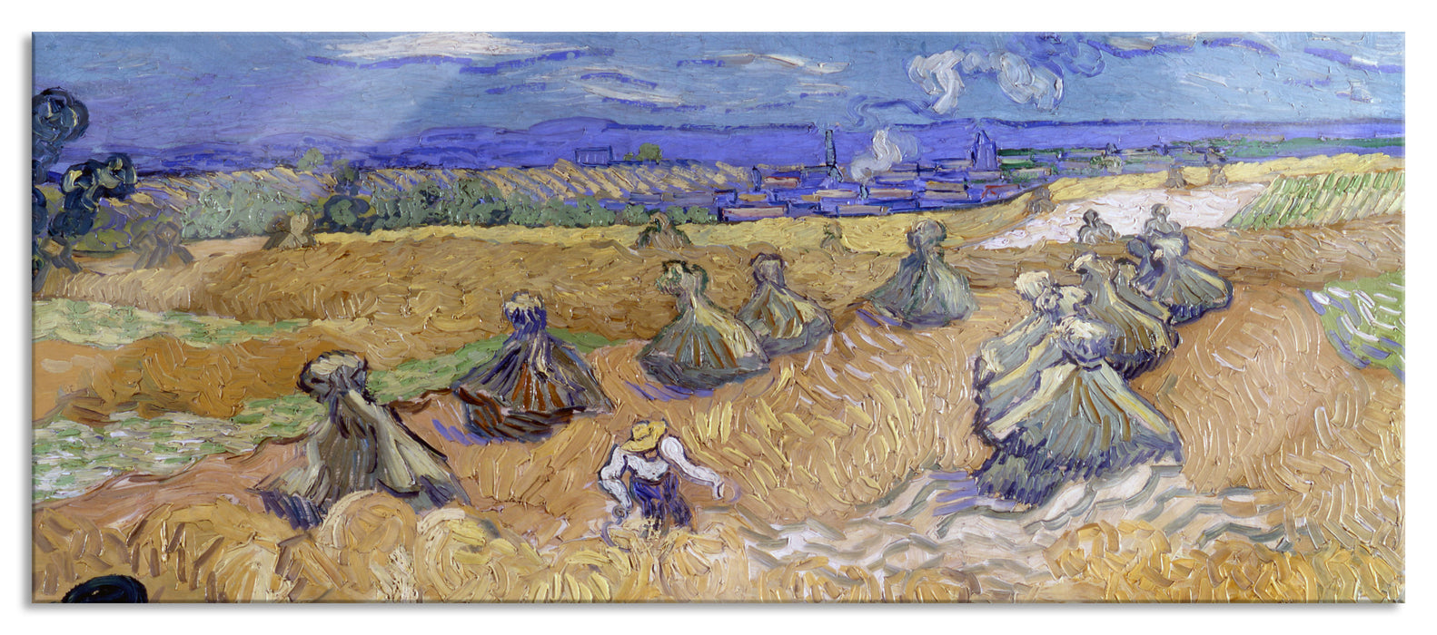 Pixxprint Vincent Van Gogh - Weizenfeld mit Mähern Auvers , Glasbild Panorama