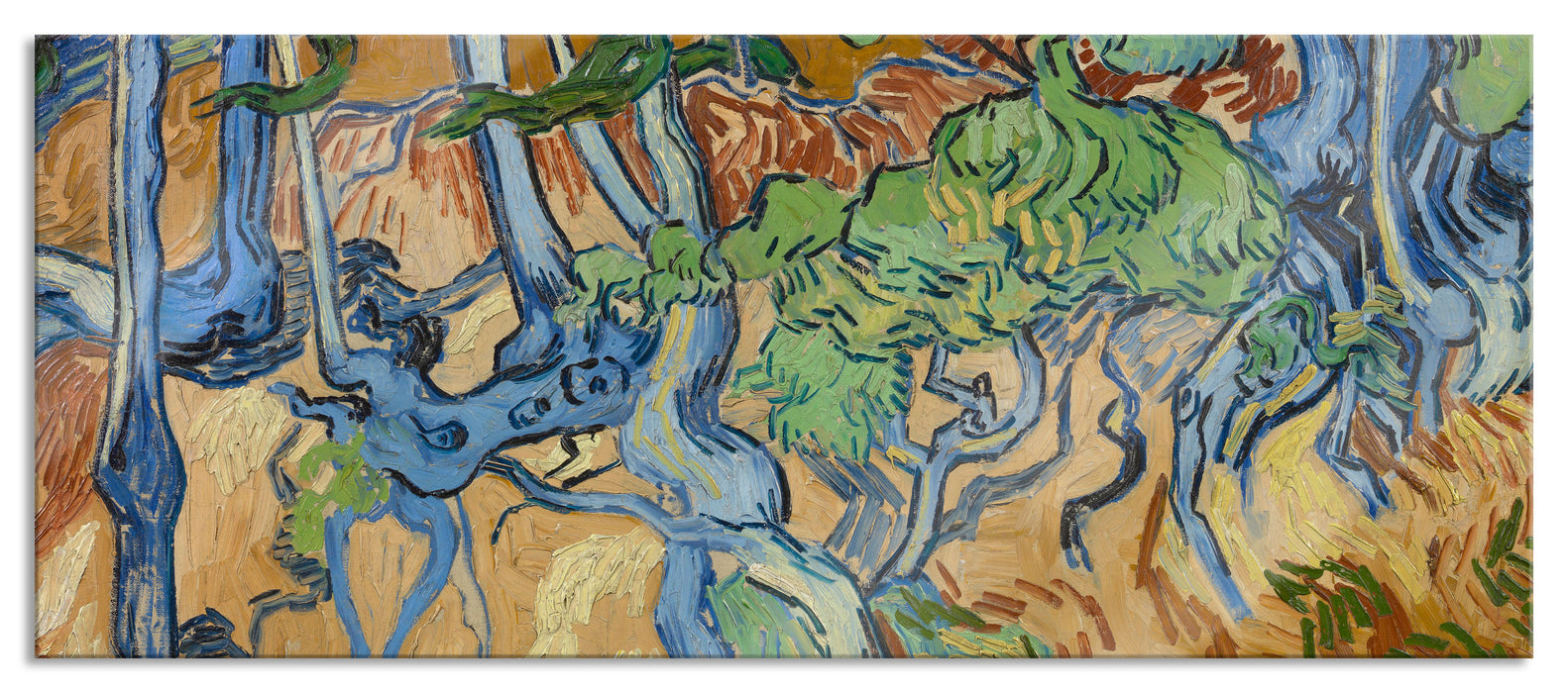 Pixxprint Vincent Van Gogh - Baumwurzeln , Glasbild Panorama