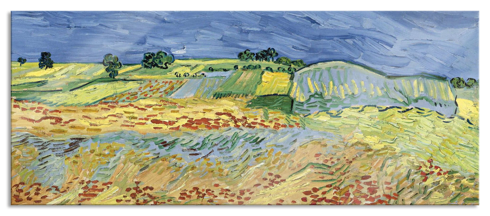 Pixxprint Vincent Van Gogh - Weizenfeld mit stürmischem Himmel , Glasbild Panorama